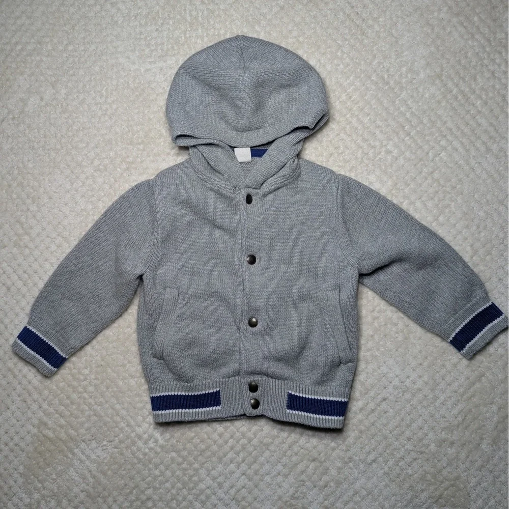 Baby GAP‎ Toddler Hooded Sweater Grey Blue Button Front 2T